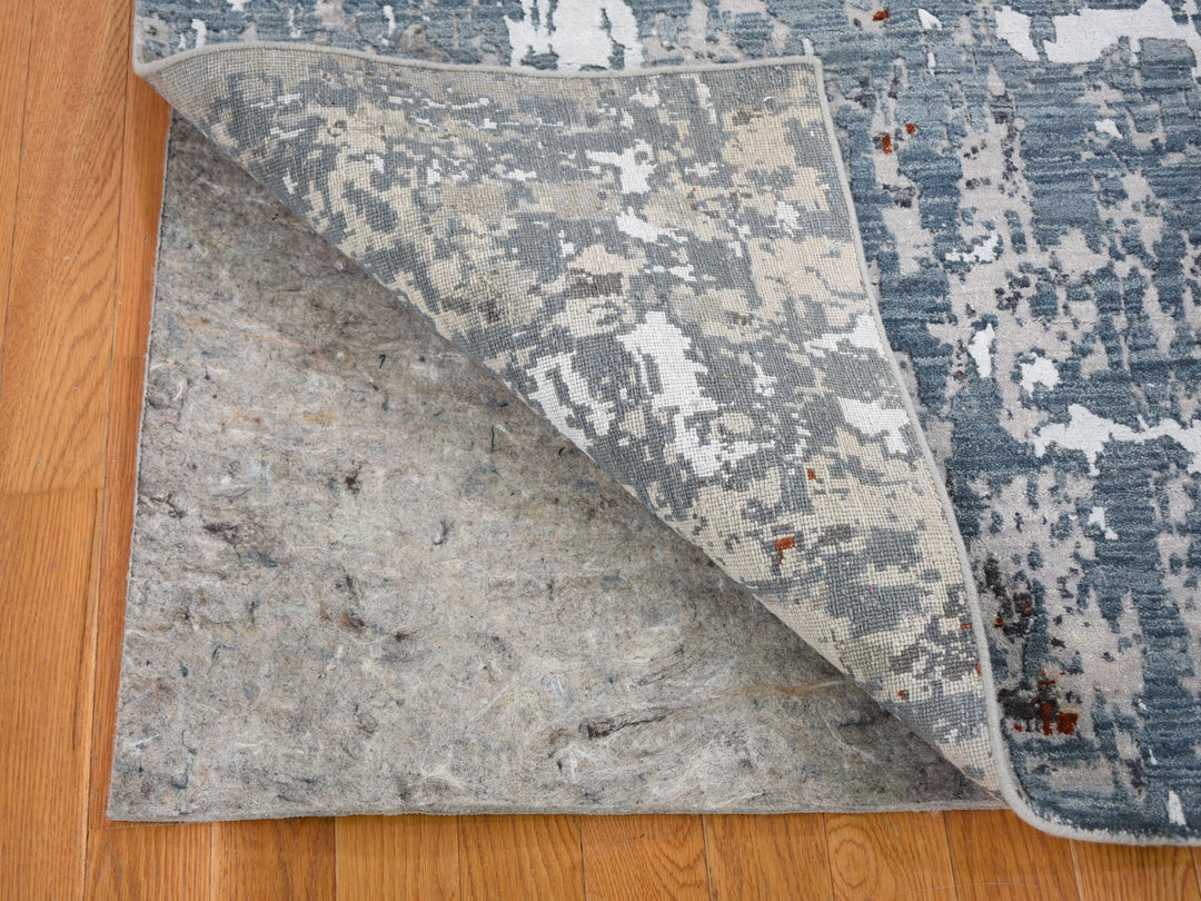 4'0" x 6'0" New Hand Knotted Blue Wool & Silk Rectangle Oriental Rug - MOA10259082