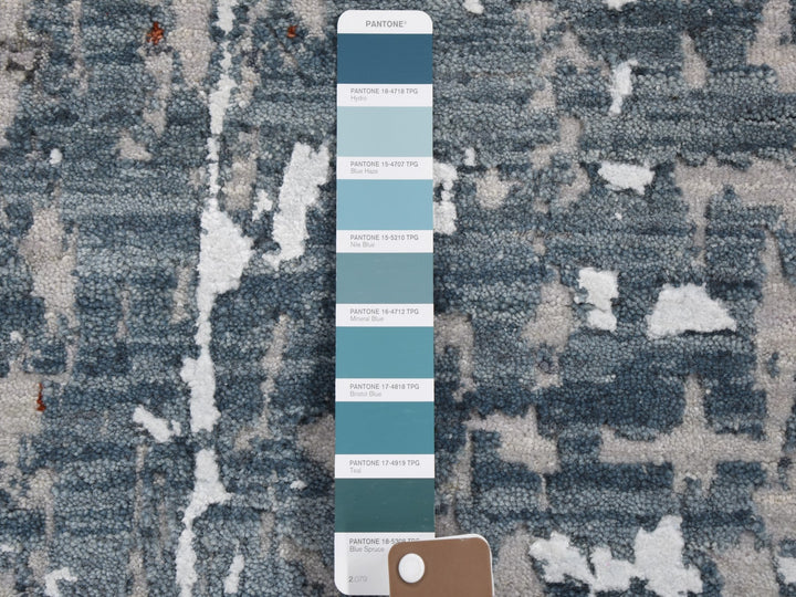 4'0" x 6'0" New Hand Knotted Blue Wool & Silk Rectangle Oriental Rug - MOA10259082