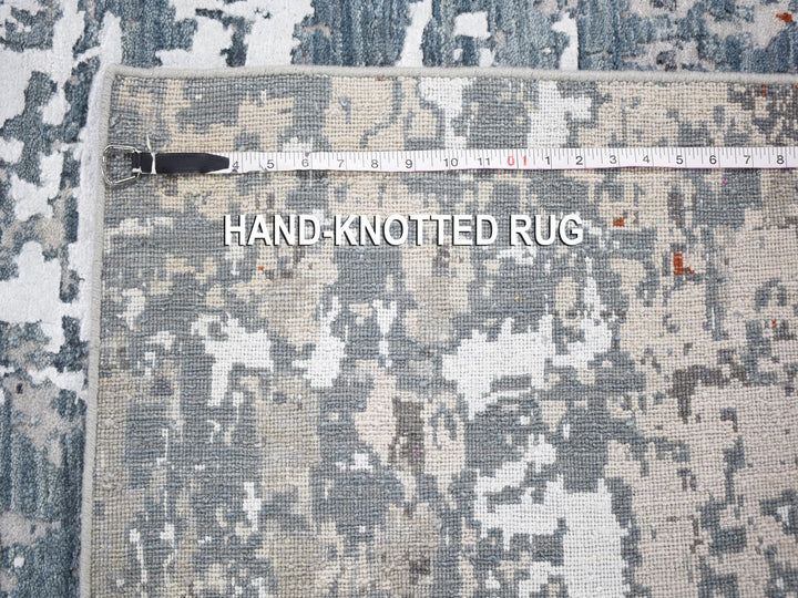 4'0" x 6'0" New Hand Knotted Blue Wool & Silk Rectangle Oriental Rug - MOA10259082