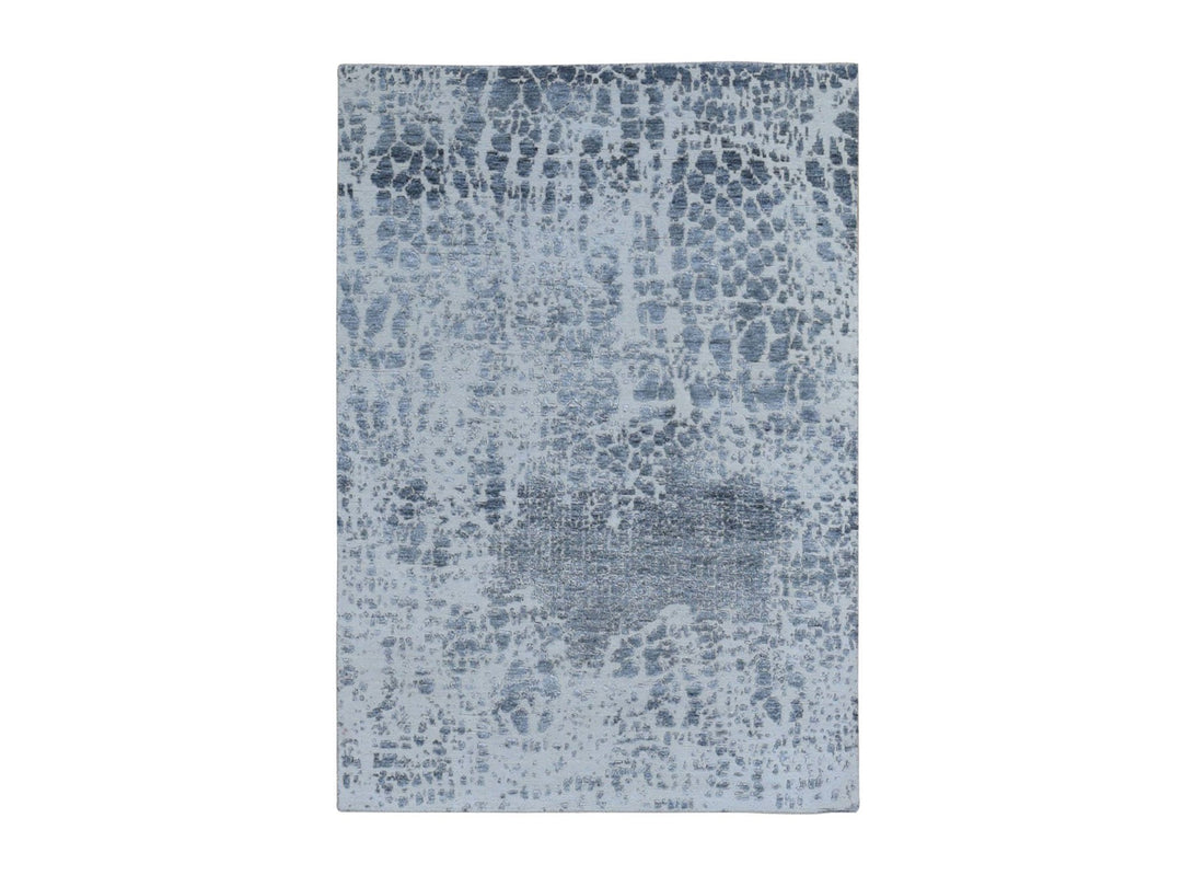 4'0" x 6'0" New Hand Knotted Grey Wool & Silk Rectangle Oriental Rug - MOA10259085