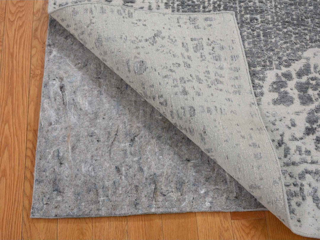 4'0" x 6'0" New Hand Knotted Grey Wool & Silk Rectangle Oriental Rug - MOA10259085