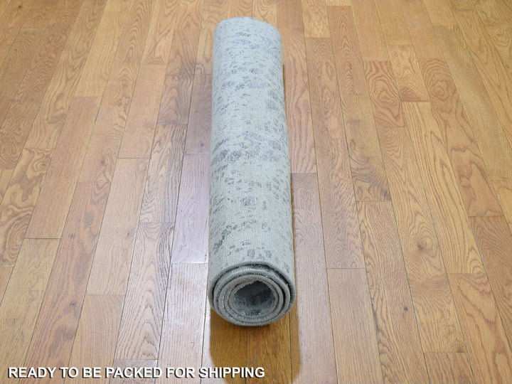 4'0" x 6'0" New Hand Knotted Grey Wool & Silk Rectangle Oriental Rug - MOA10259085