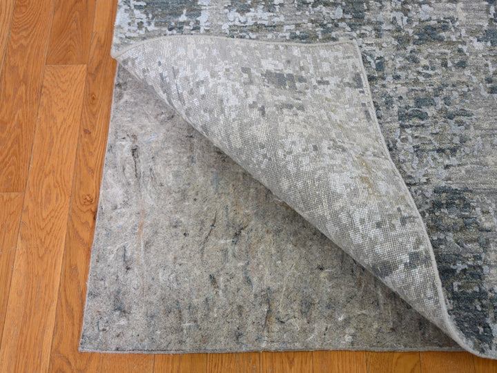 2'6" x 12'4" New Hand Knotted Grey Wool & Silk Runner Oriental Rug - MOA10259113
