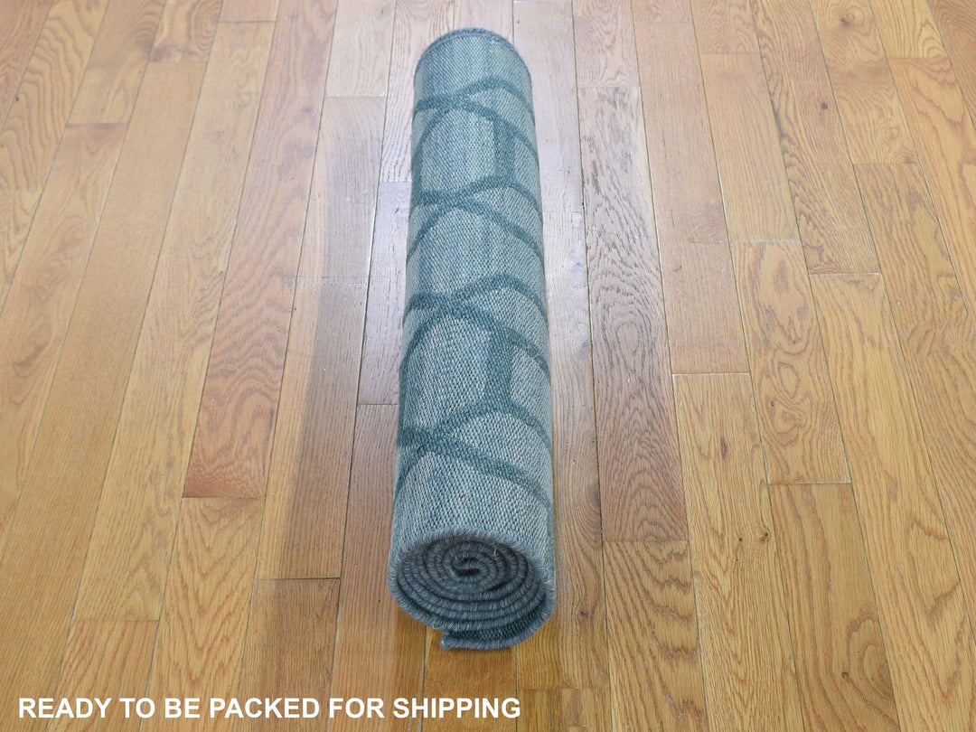 2'7" x 9'8" New Hand Woven Blue Wool Runner Oriental Rug - MOA10259118