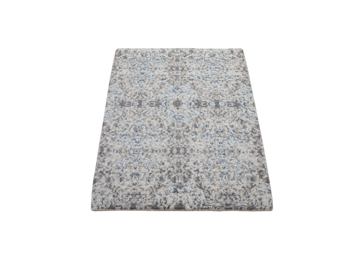 2'0" x 3'0" New Hand Knotted Grey Wool & Silk Rectangle Oriental Rug - MOA10259130