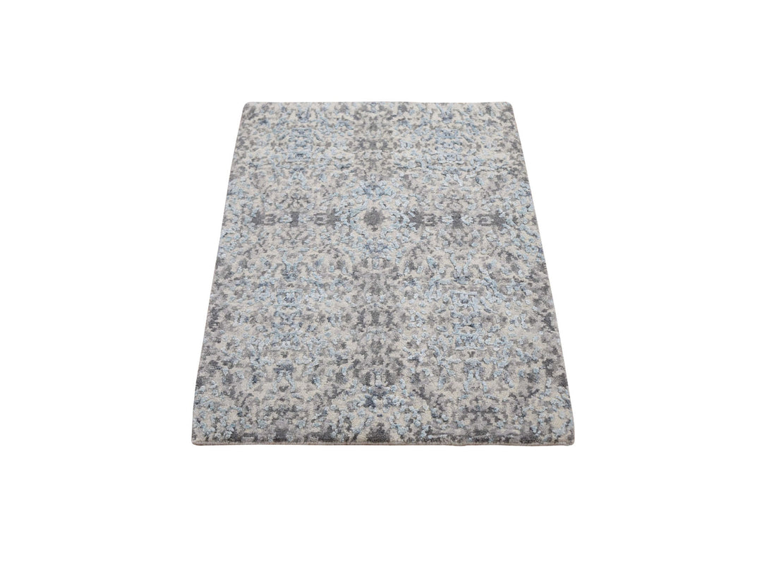 2'0" x 3'0" New Hand Knotted Grey Wool & Silk Rectangle Oriental Rug - MOA10259130