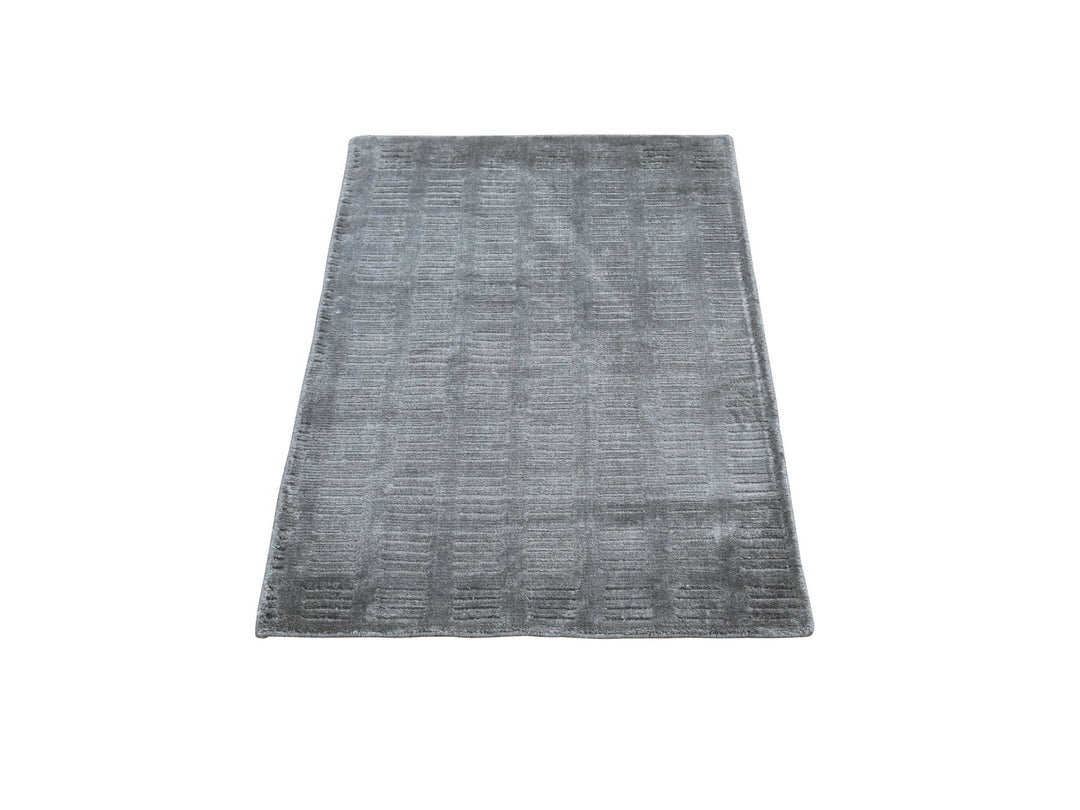 2'0" x 3'0" New Hand Loomed Grey Wool & Silk Rectangle Oriental Rug - MOA10259135