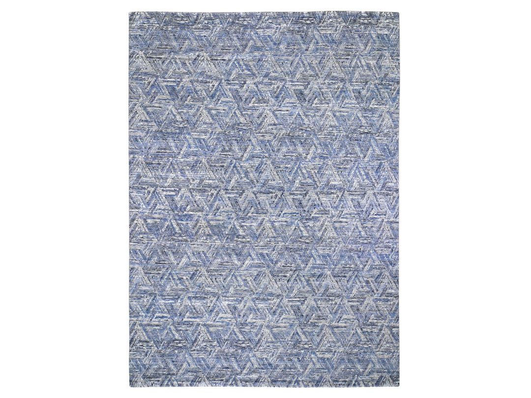 8'9" x 12'3" New Hand Knotted Blue Wool & Silk Rectangle Oriental Rug - MOA10259140