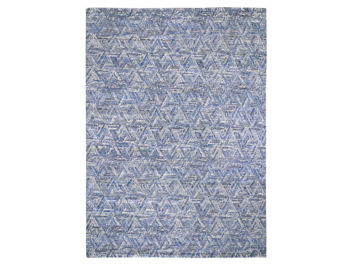 8'9" x 12'3" New Hand Knotted Blue Wool & Silk Rectangle Oriental Rug - MOA10259140