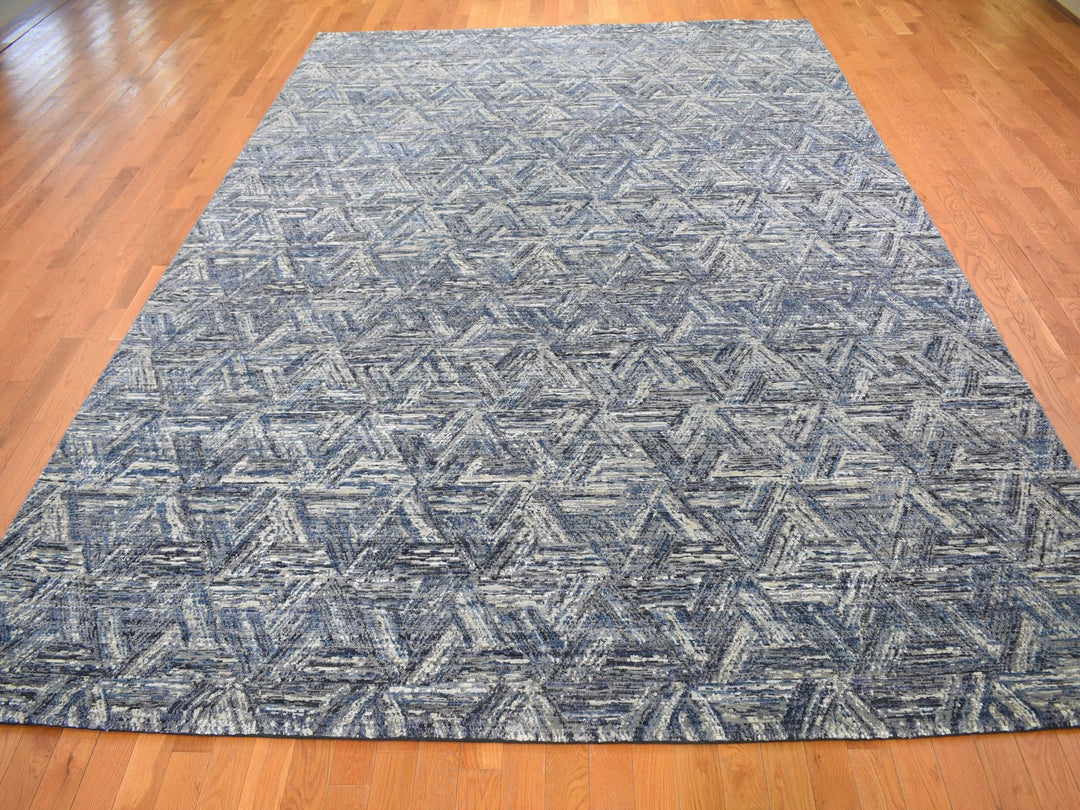 8'9" x 12'3" New Hand Knotted Blue Wool & Silk Rectangle Oriental Rug - MOA10259140