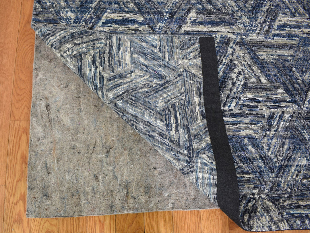 8'9" x 12'3" New Hand Knotted Blue Wool & Silk Rectangle Oriental Rug - MOA10259140