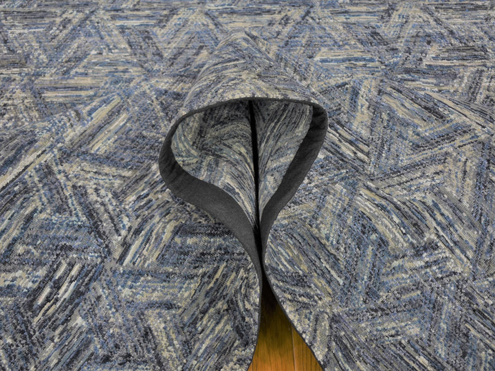 8'9" x 12'3" New Hand Knotted Blue Wool & Silk Rectangle Oriental Rug - MOA10259140