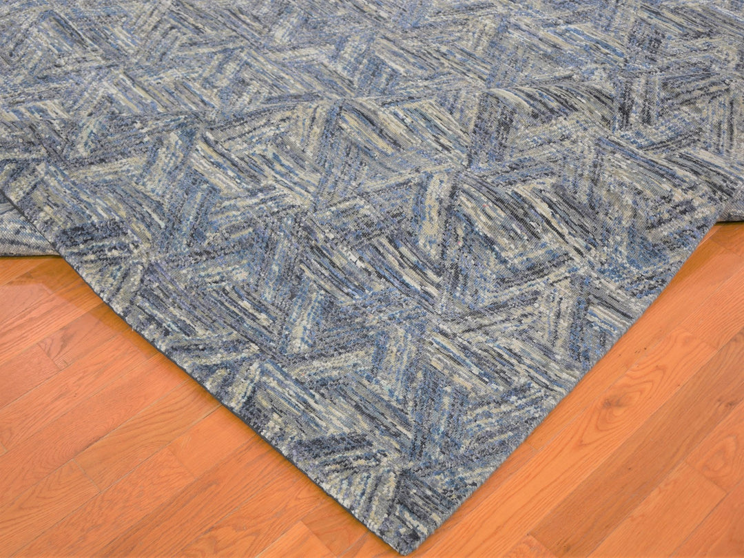 8'9" x 12'3" New Hand Knotted Blue Wool & Silk Rectangle Oriental Rug - MOA10259140