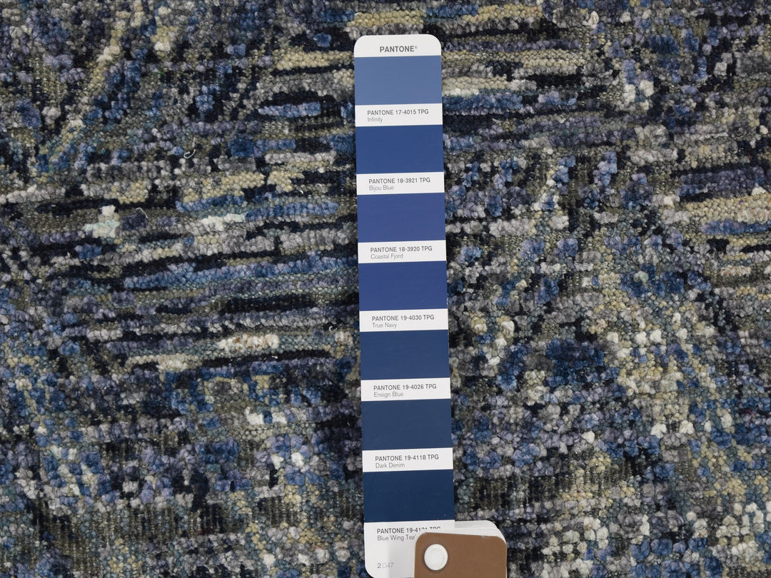 8'9" x 12'3" New Hand Knotted Blue Wool & Silk Rectangle Oriental Rug - MOA10259140