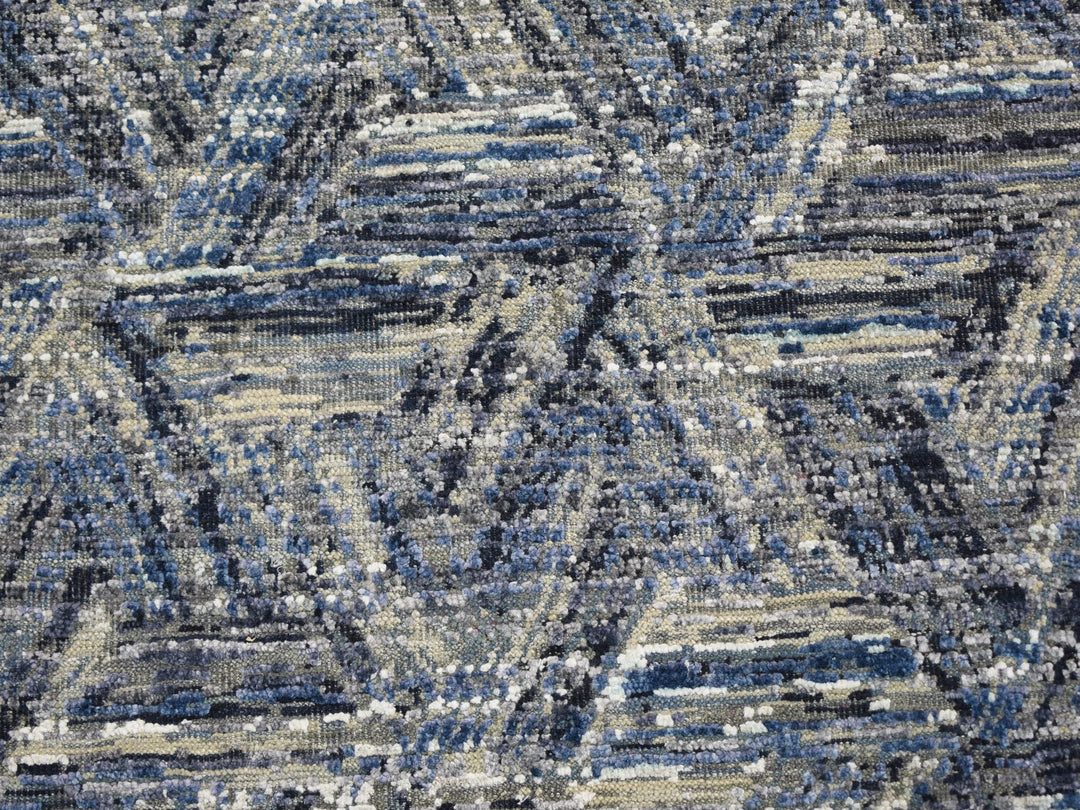 8'9" x 12'3" New Hand Knotted Blue Wool & Silk Rectangle Oriental Rug - MOA10259140