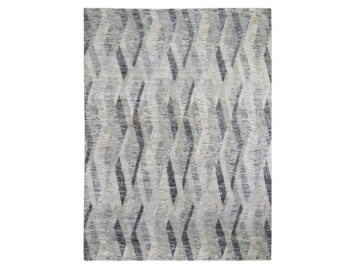 9'0" x 12'0" New Hand Knotted Grey Wool & Silk Rectangle Oriental Rug - MOA10259144