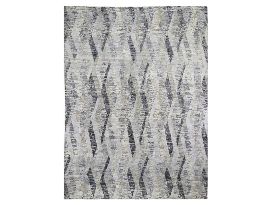 9'0" x 12'0" New Hand Knotted Grey Wool & Silk Rectangle Oriental Rug - MOA10259144