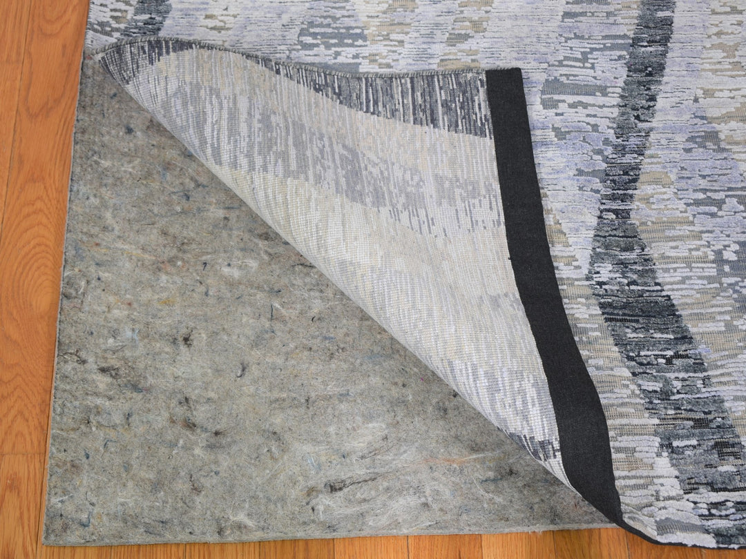 9'0" x 12'0" New Hand Knotted Grey Wool & Silk Rectangle Oriental Rug - MOA10259144