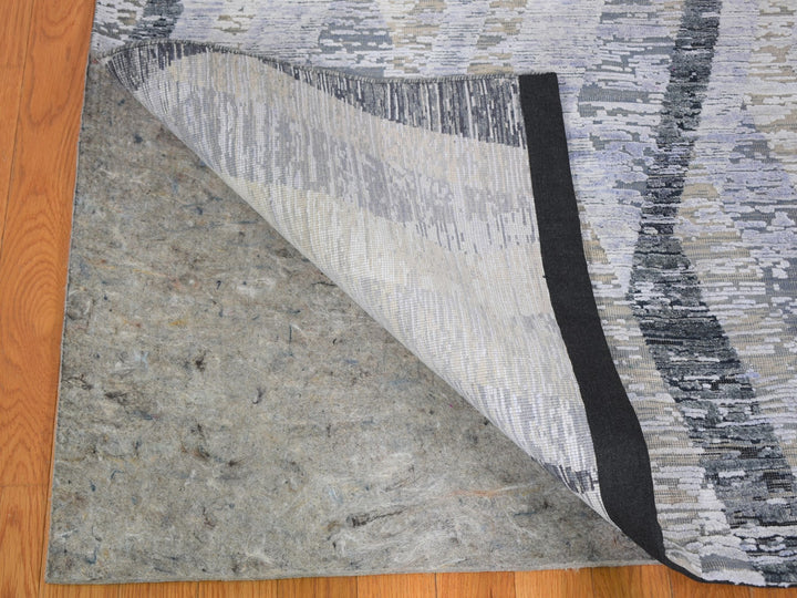 9'0" x 12'0" New Hand Knotted Grey Wool & Silk Rectangle Oriental Rug - MOA10259144