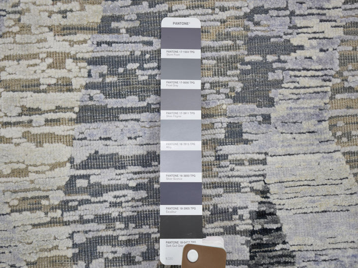 9'0" x 12'0" New Hand Knotted Grey Wool & Silk Rectangle Oriental Rug - MOA10259144