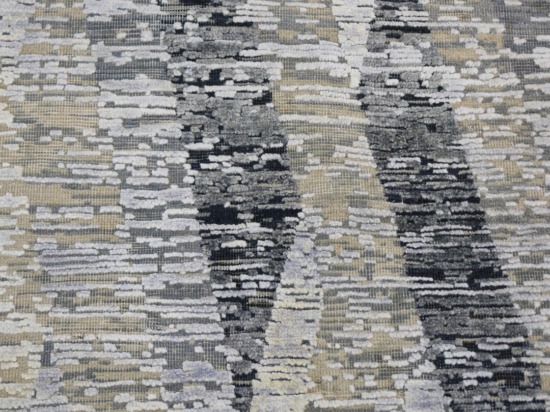 9'0" x 12'0" New Hand Knotted Grey Wool & Silk Rectangle Oriental Rug - MOA10259144