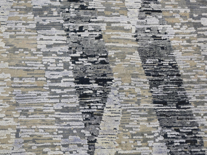 9'0" x 12'0" New Hand Knotted Grey Wool & Silk Rectangle Oriental Rug - MOA10259144