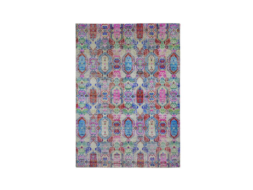 5'0" x 6'10" New Hand Knotted Yellow Wool & Silk Rectangle Oriental Rug - MOA10259152