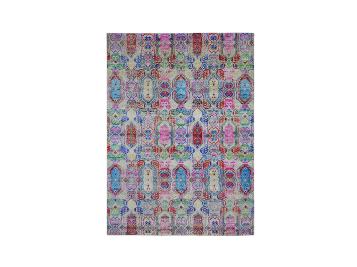 5'0" x 6'10" New Hand Knotted Yellow Wool & Silk Rectangle Oriental Rug - MOA10259152