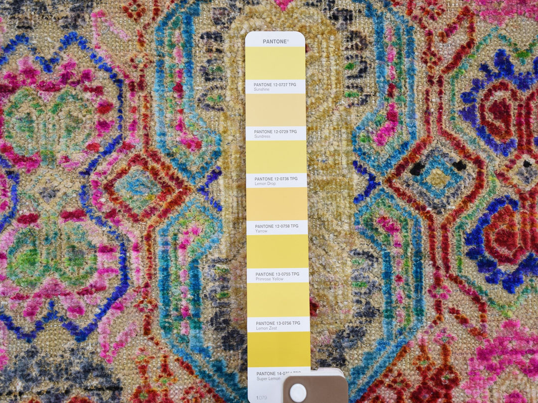 5'0" x 6'10" New Hand Knotted Yellow Wool & Silk Rectangle Oriental Rug - MOA10259152