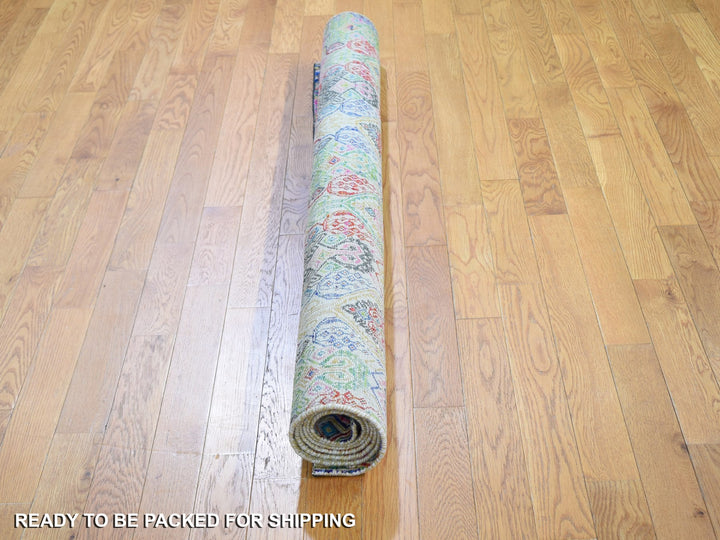 5'0" x 6'10" New Hand Knotted Yellow Wool & Silk Rectangle Oriental Rug - MOA10259152