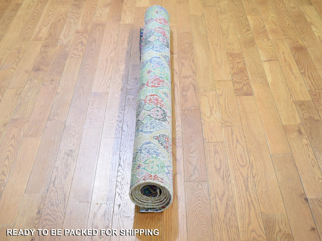 5'0" x 6'10" New Hand Knotted Yellow Wool & Silk Rectangle Oriental Rug - MOA10259152