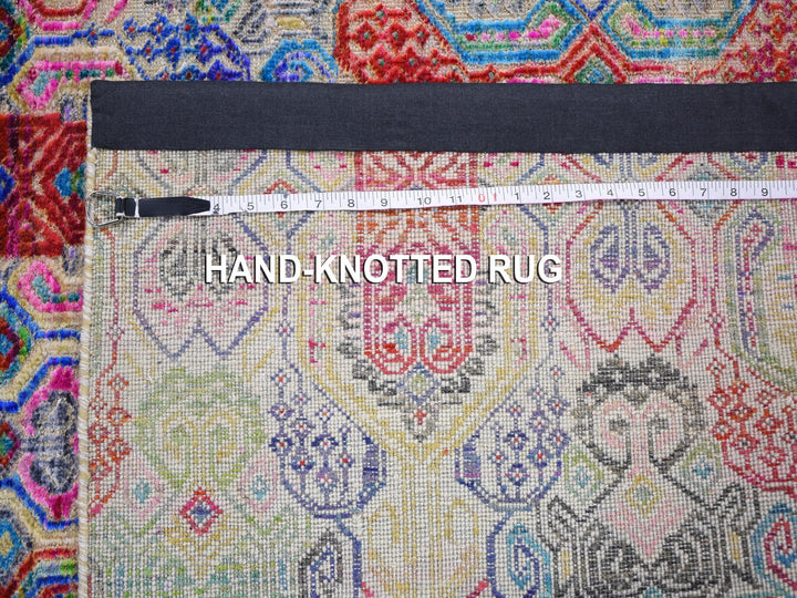 5'0" x 6'10" New Hand Knotted Yellow Wool & Silk Rectangle Oriental Rug - MOA10259152