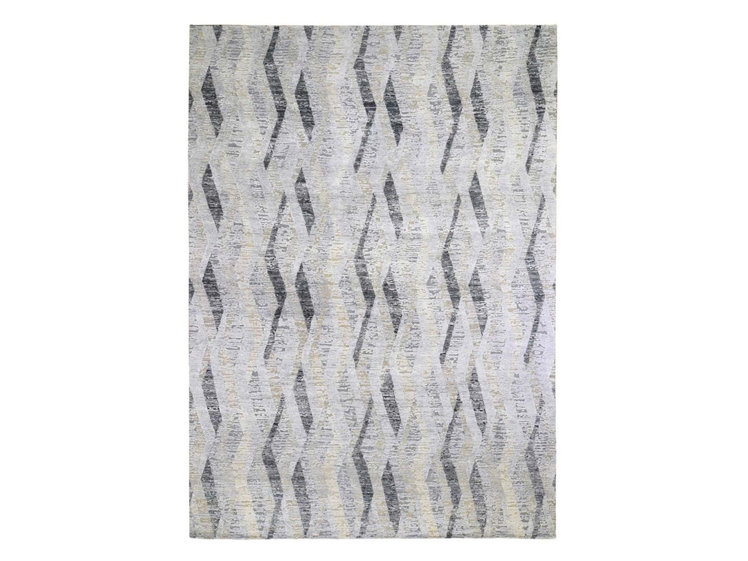 10'0" x 14'0" New Hand Knotted Grey Wool & Silk Rectangle Oriental Rug - MOA10259153