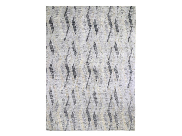 10'0" x 14'0" New Hand Knotted Grey Wool & Silk Rectangle Oriental Rug - MOA10259153