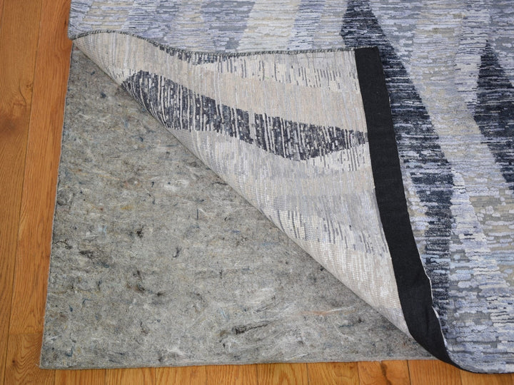 10'0" x 14'0" New Hand Knotted Grey Wool & Silk Rectangle Oriental Rug - MOA10259153