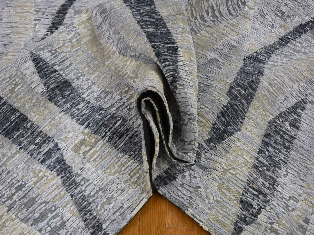 10'0" x 14'0" New Hand Knotted Grey Wool & Silk Rectangle Oriental Rug - MOA10259153