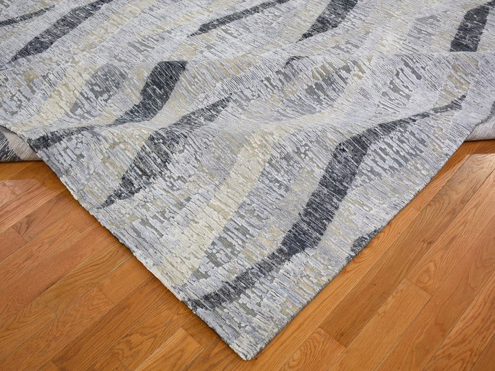 10'0" x 14'0" New Hand Knotted Grey Wool & Silk Rectangle Oriental Rug - MOA10259153