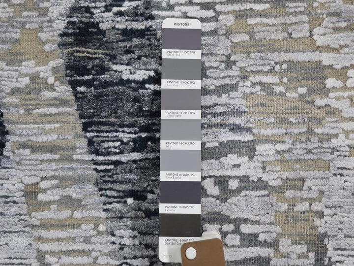 10'0" x 14'0" New Hand Knotted Grey Wool & Silk Rectangle Oriental Rug - MOA10259153