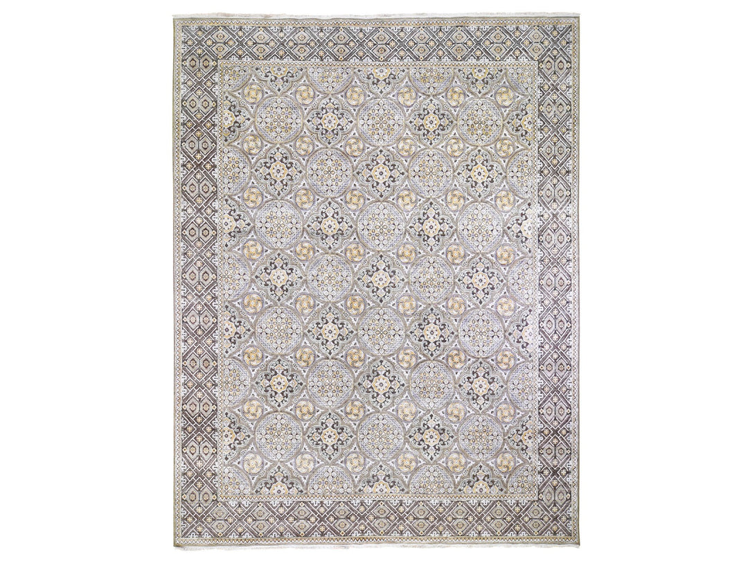 12'0" x 15'5" New Hand Knotted Ivory Wool & Silk Rectangle Oriental Rug - MOA10259154