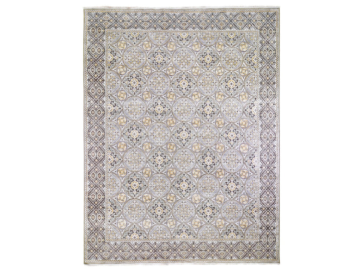 12'0" x 15'5" New Hand Knotted Ivory Wool & Silk Rectangle Oriental Rug - MOA10259154