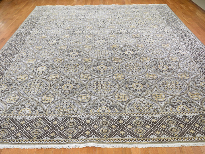 12'0" x 15'5" New Hand Knotted Ivory Wool & Silk Rectangle Oriental Rug - MOA10259154