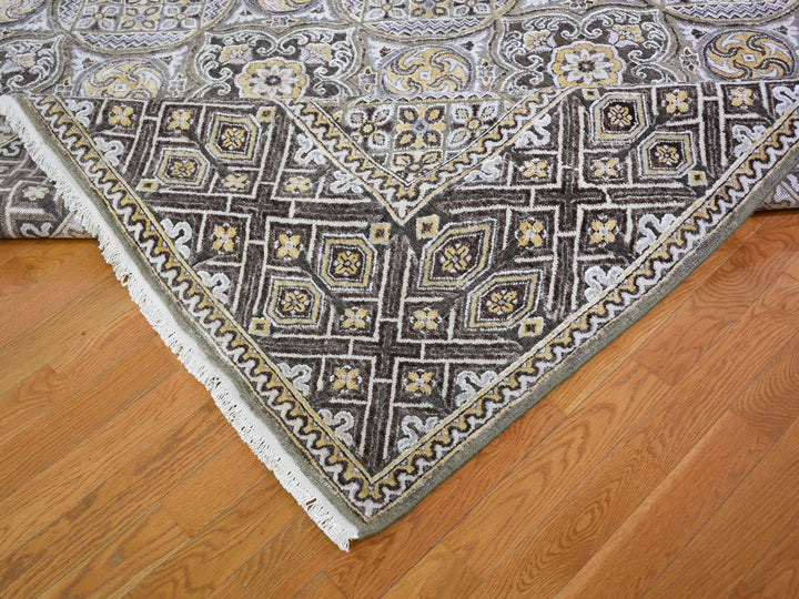 12'0" x 15'5" New Hand Knotted Ivory Wool & Silk Rectangle Oriental Rug - MOA10259154