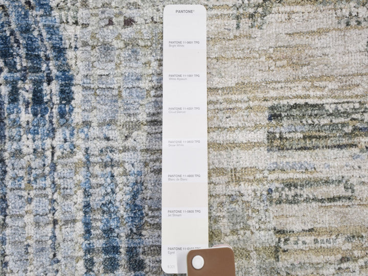 8'0" x 8'0" New Hand Knotted Blue Wool & Silk Round Oriental Rug - MOA10259156