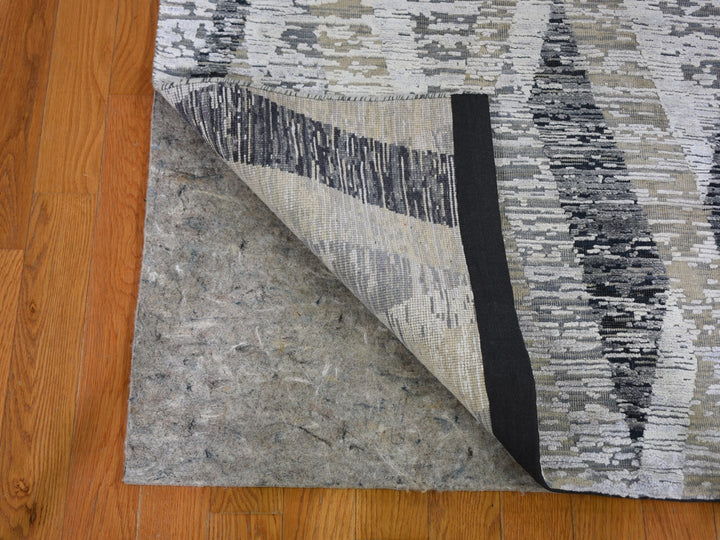 3'0" x 12'0" New Hand Knotted Grey Wool & Silk Runner Oriental Rug - MOA10259162