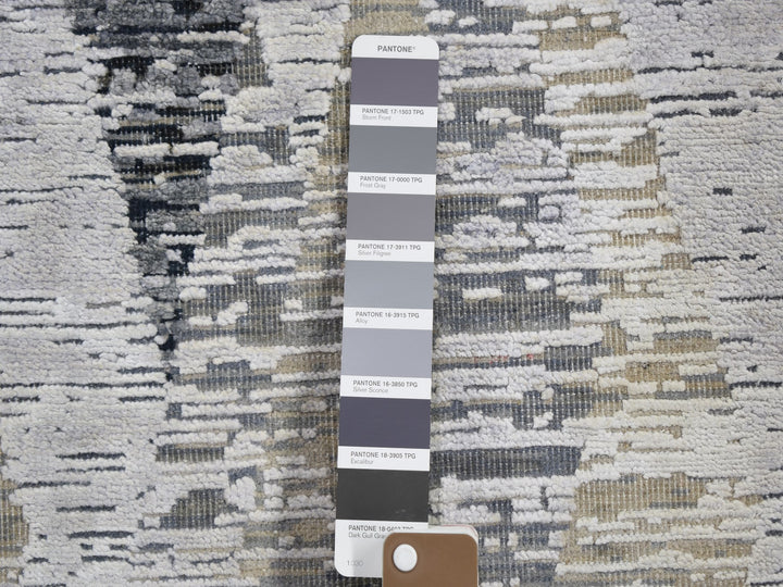 3'0" x 12'0" New Hand Knotted Grey Wool & Silk Runner Oriental Rug - MOA10259162