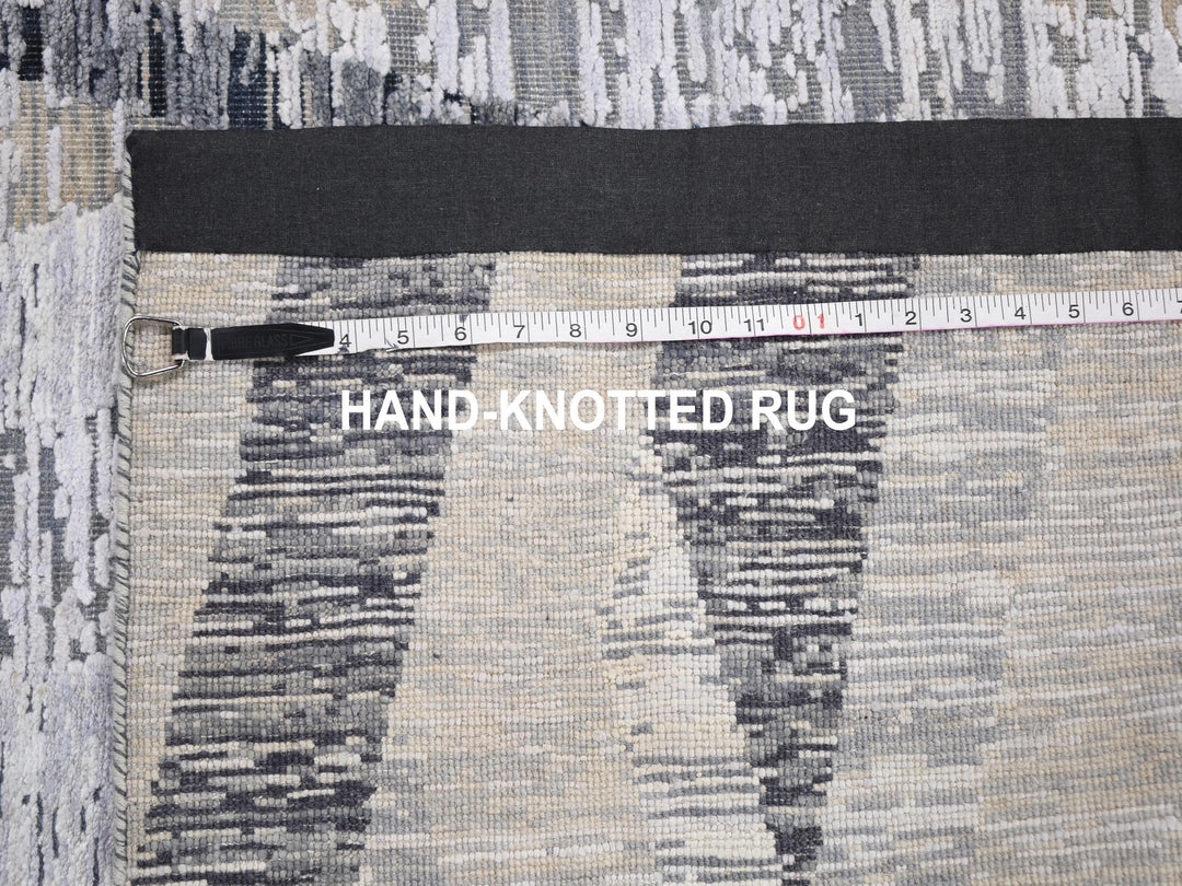 3'0" x 12'0" New Hand Knotted Grey Wool & Silk Runner Oriental Rug - MOA10259162