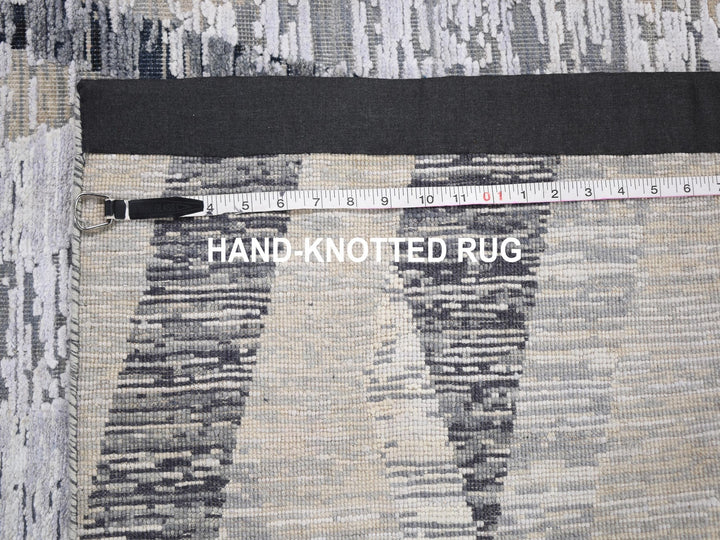 3'0" x 12'0" New Hand Knotted Grey Wool & Silk Runner Oriental Rug - MOA10259162