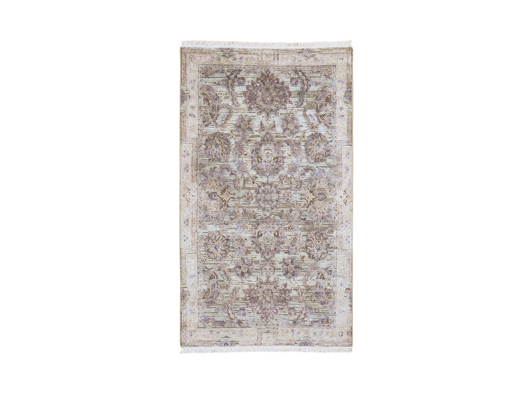 3'0" x 5'2" New Hand Knotted Green Wool & Silk Rectangle Oriental Rug - MOA10259163