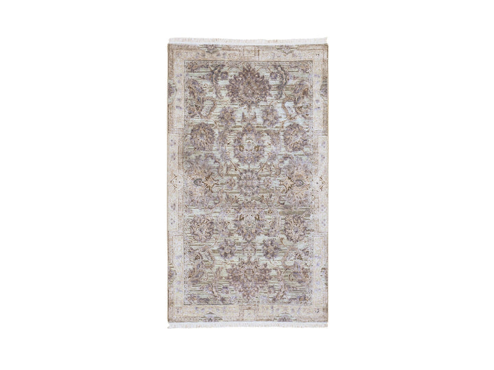 3'0" x 5'2" New Hand Knotted Green Wool & Silk Rectangle Oriental Rug - MOA10259163