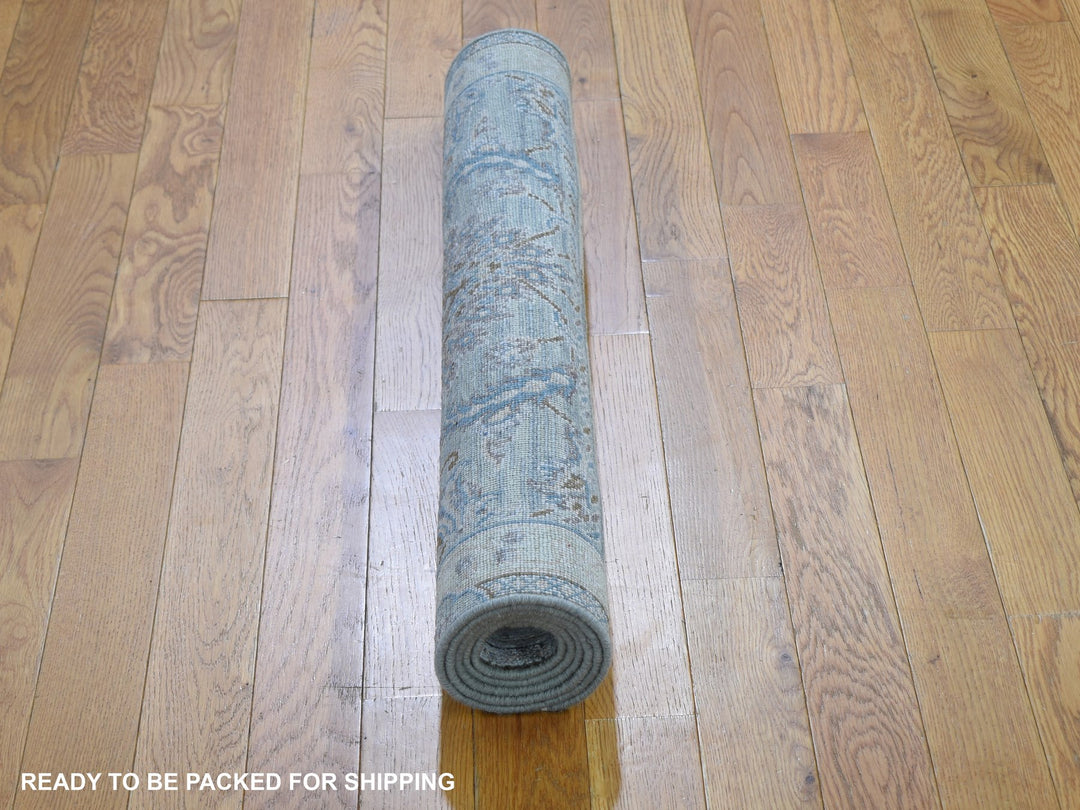 3'0" x 5'2" New Hand Knotted Green Wool & Silk Rectangle Oriental Rug - MOA10259163